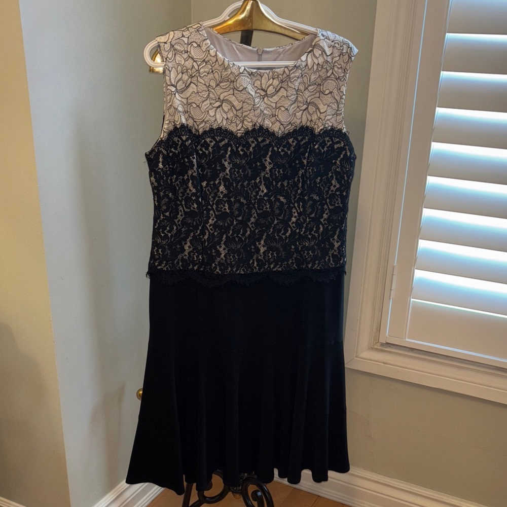 Joseph Ribkoff Black and White Lace Midi Dress